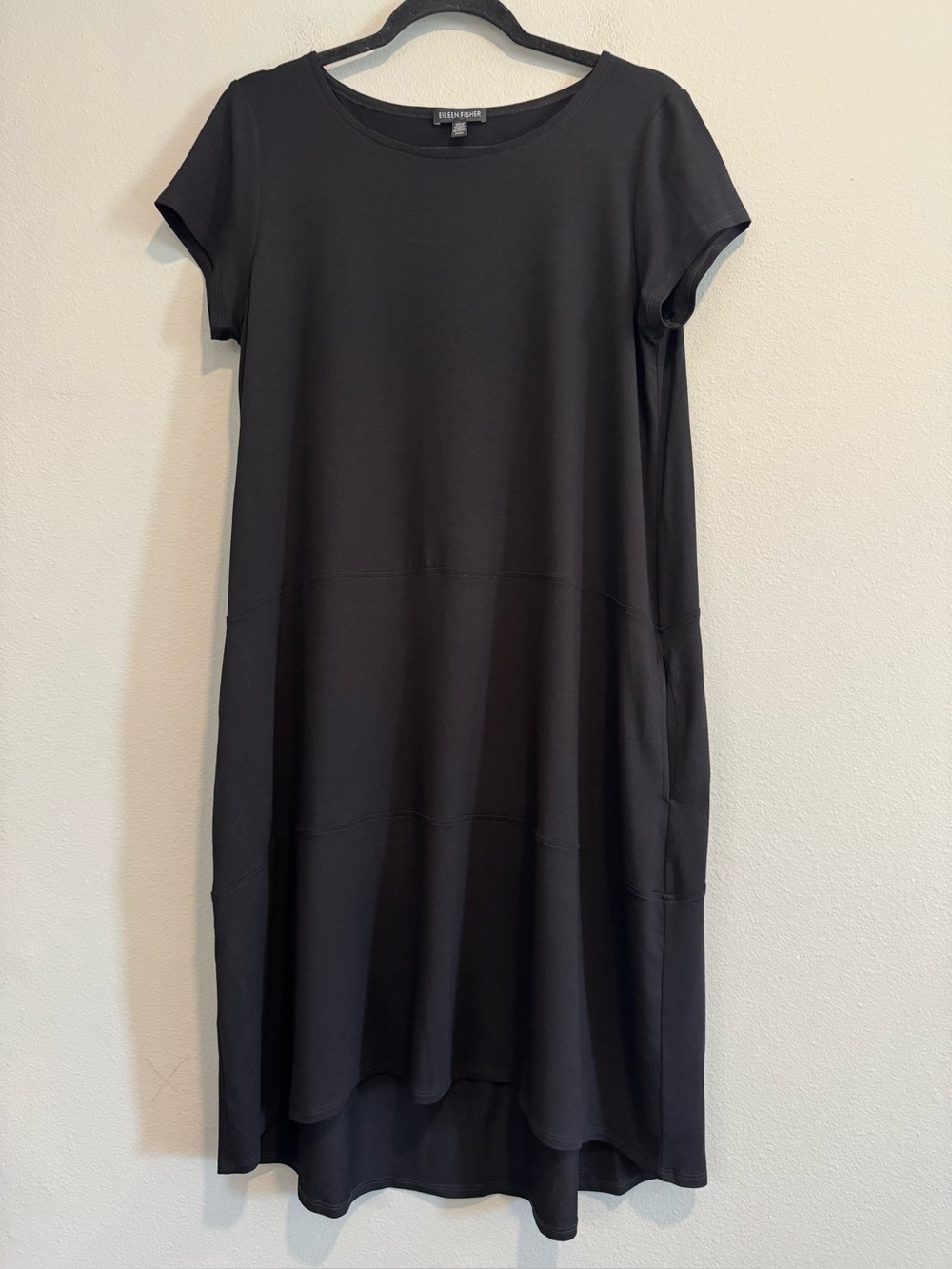Eileen Fisher Short-Sleeve Shift Dress Timeless Minimalist Viscose Stretch Comfy